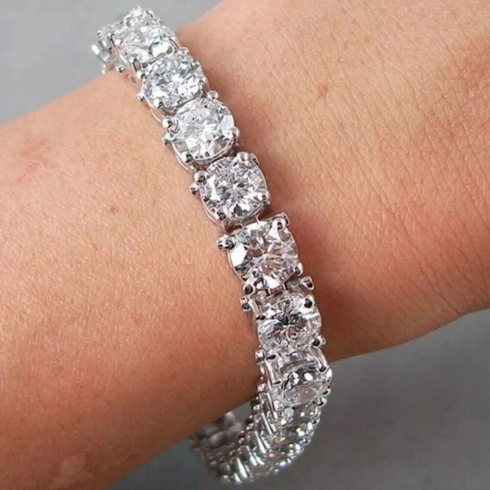 Wedding Tennis Bracelet Solid 14K White Gold 7 Carat Round Cut for Women